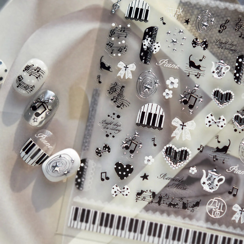 Vintage Music Note & Cat Nail Stickers