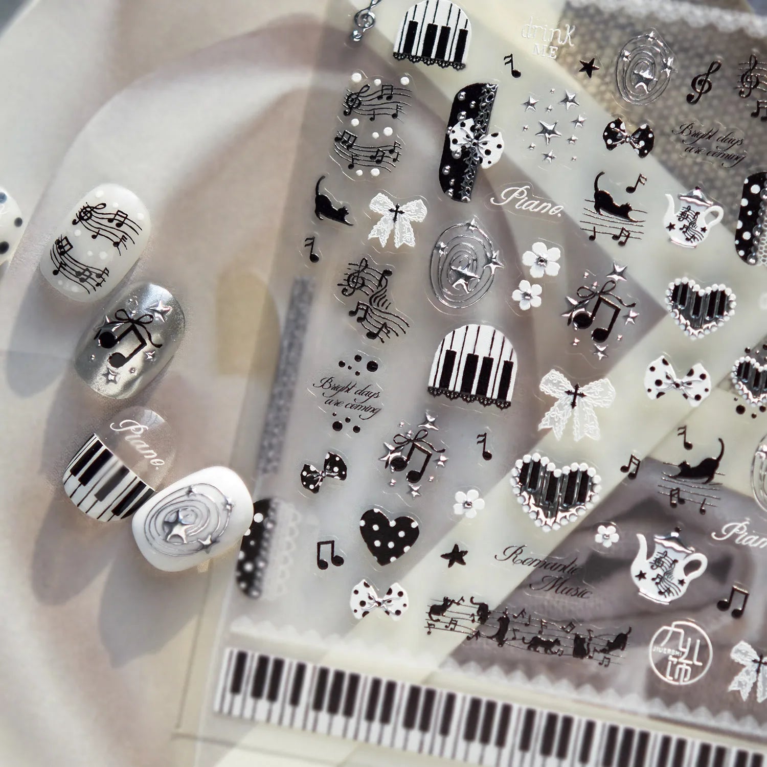 Vintage Music Note & Cat Nail Stickers
