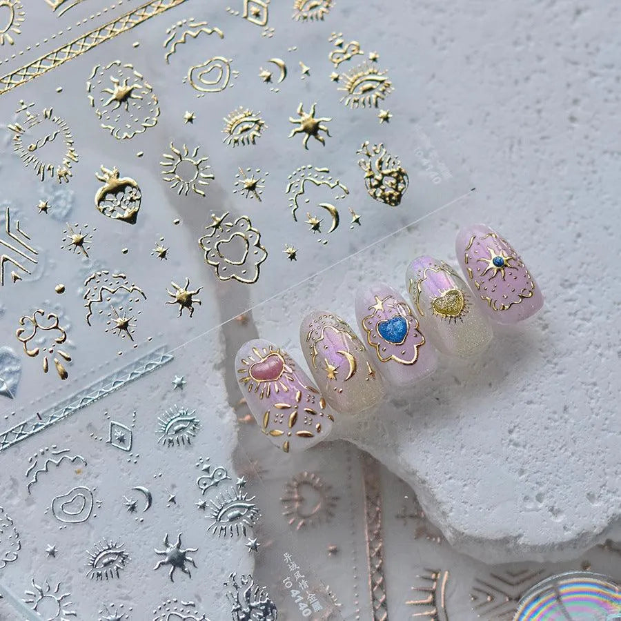 Vintage Nail Art Stickers Adhesive Gold Silver Damask Sticker Decals to4138