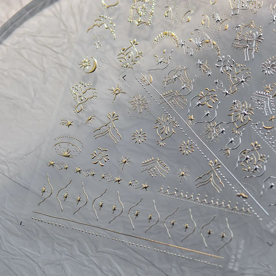 Vintage Nail Art Stickers Adhesive Gold Silver Damask Sticker Decals to4138