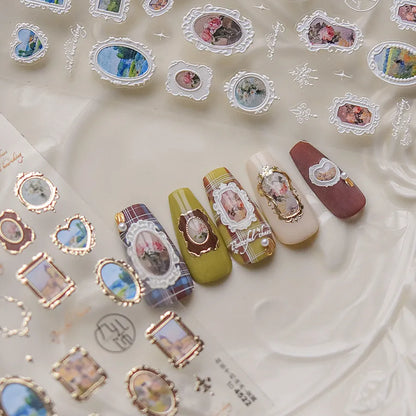 Vintage Photo Frame Nail Stickers - 5D Baroque Painting Frame Nail Decals to4522