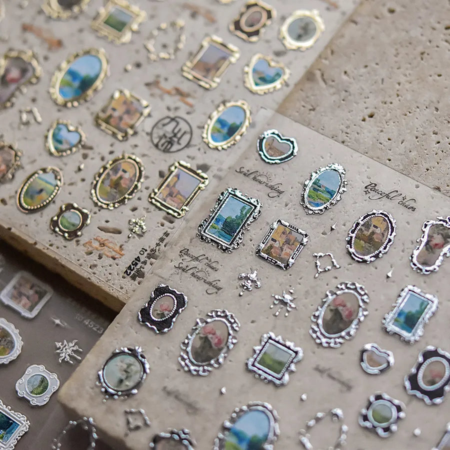 Vintage Photo Frame Nail Stickers - 5D Baroque Painting Frame Nail Decals to4522