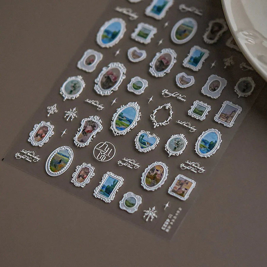 Vintage Photo Frame Nail Stickers - 5D Baroque Painting Frame Nail Decals to4522