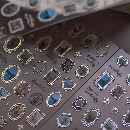 Vintage Photo Frame Nail Stickers - 5D Baroque Painting Frame Nail Decals to4522