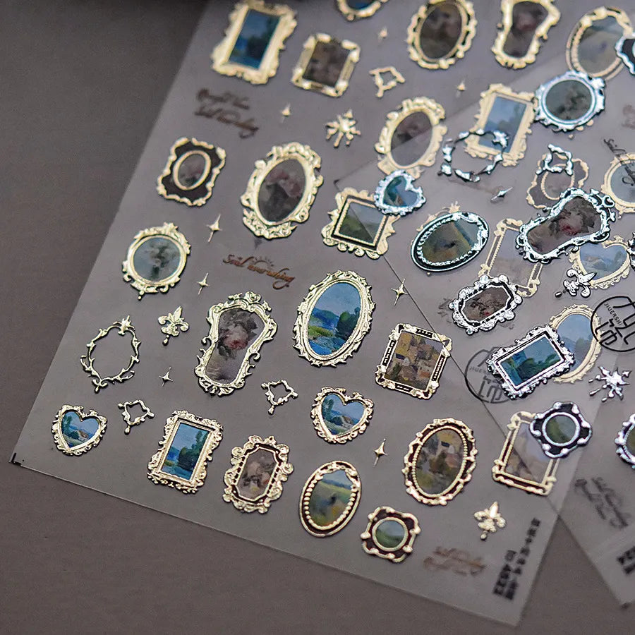Vintage Photo Frame Nail Stickers - 5D Baroque Painting Frame Nail Decals to4522