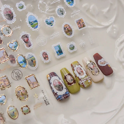 Vintage Photo Frame Nail Stickers - 5D Baroque Painting Frame Nail Decals to4522