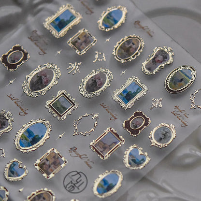 Vintage Photo Frame Nail Stickers - 5D Baroque Painting Frame Nail Decals to4522