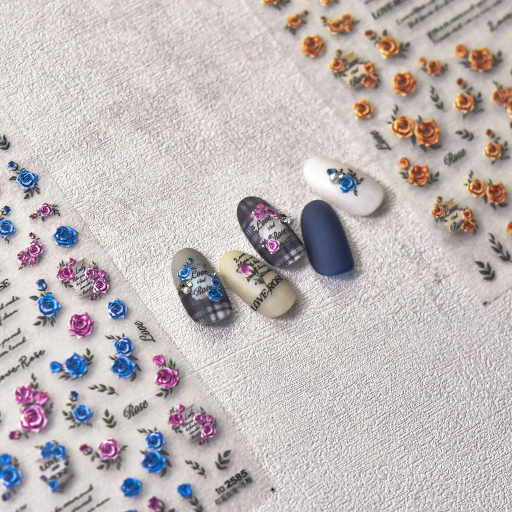 Vintage Rose Nail Art Stickers Adhesive Embossed Sticker Decals DIY Manicure Accessories to2583