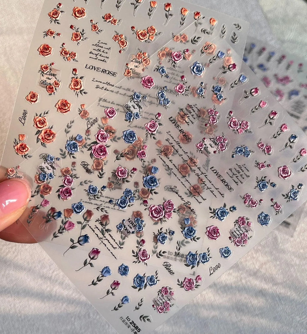 Vintage Rose Nail Art Stickers Adhesive Embossed Sticker Decals DIY Manicure Accessories to2583
