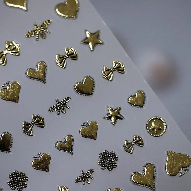 Vintage Stamp Letters Nail Art Stickers Retro Gold Metal Adhesive Sticker Decals M154