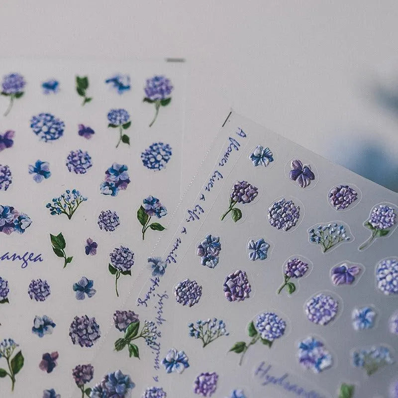 Violet Flower Nail Art Stickers Adhesive Slider Hydrangea Sticker Decals TS2751