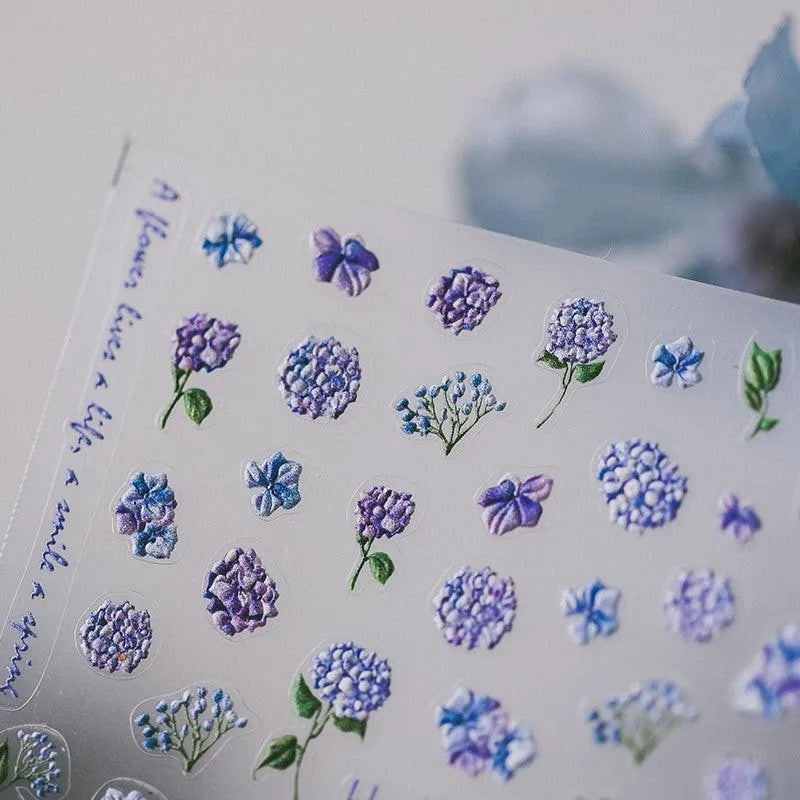 Violet Flower Nail Art Stickers Adhesive Slider Hydrangea Sticker Decals TS2751