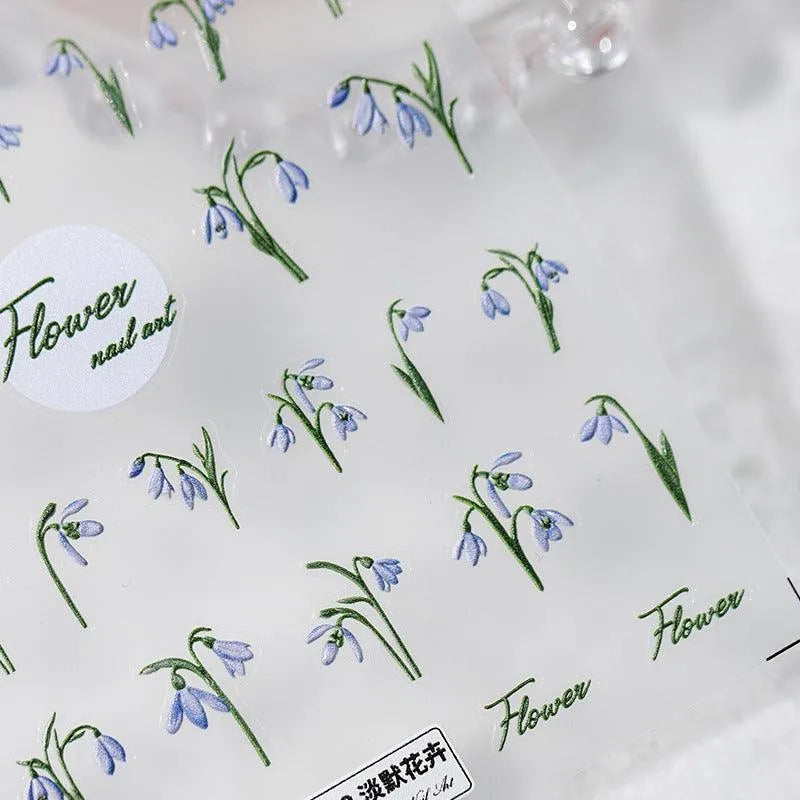 Violet Flower Nail Art Stickers Adhesive Slider Lily of the Valley Sticker Decals TS2931