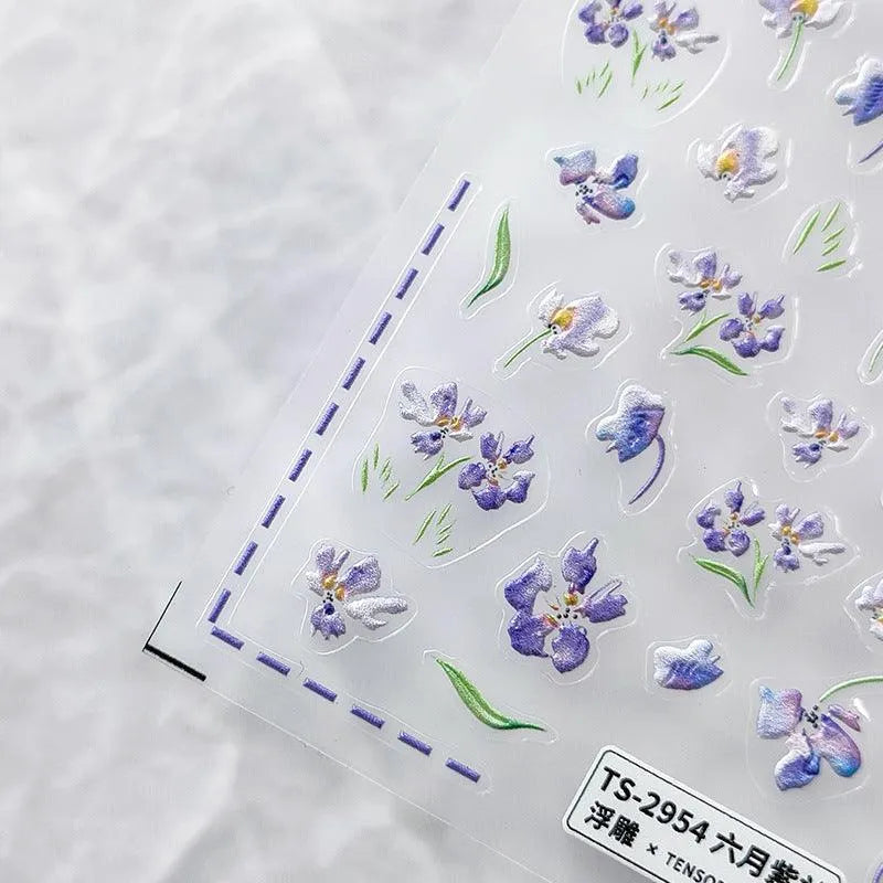 Violets Nail Art Stickers 3D Adhesive Sliders Gillyflower Sticker Decals TS2954
