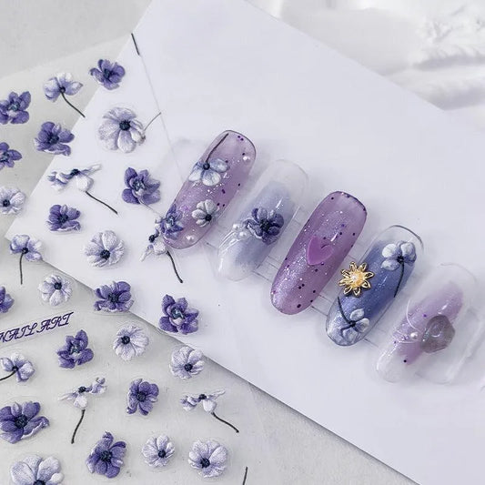 Violets Nail Art Stickers 3D Flower Adhesive Sticker Decals TS1863