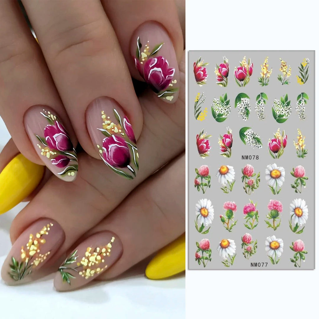 Watercolor Floral Nail Water Decals | Tulip Lavender Flower Slider Stickers