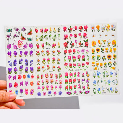 Watercolor Floral Nail Water Decals | Tulip Lavender Flower Slider Stickers