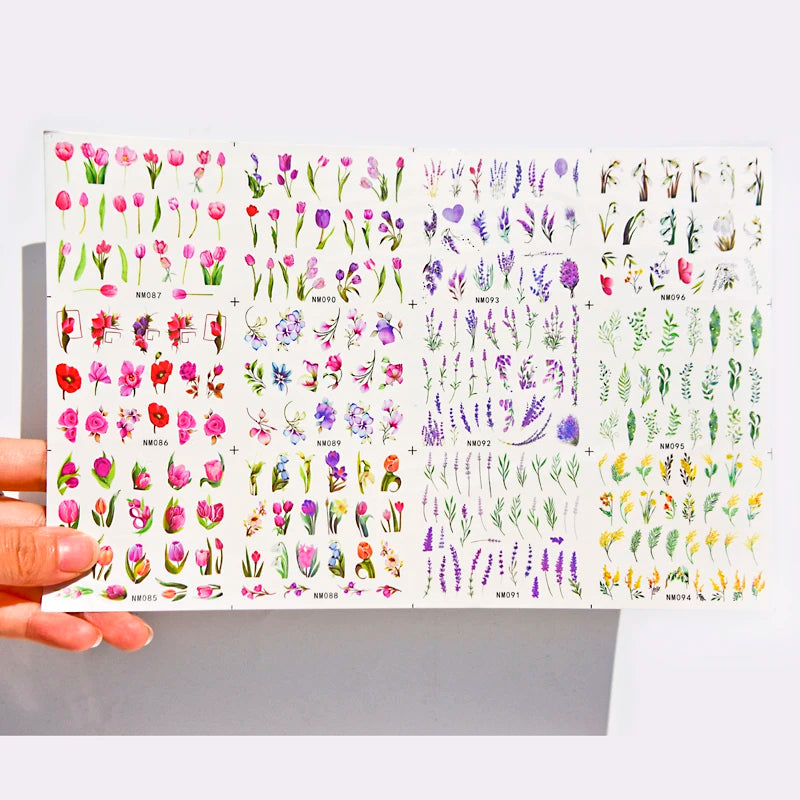 Watercolor Floral Nail Water Decals | Tulip Lavender Flower Slider Stickers