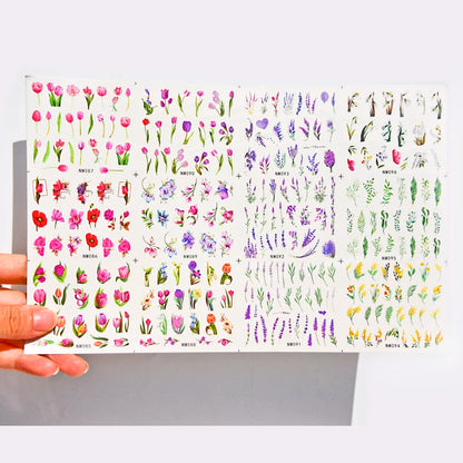 Watercolor Floral Nail Water Decals | Tulip Lavender Flower Slider Stickers