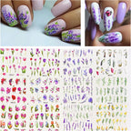Watercolor Floral Nail Water Decals | Tulip Lavender Flower Slider Stickers