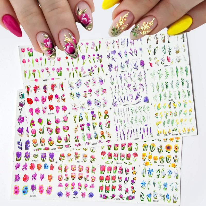 Watercolor Floral Nail Water Decals | Tulip Lavender Flower Slider Stickers