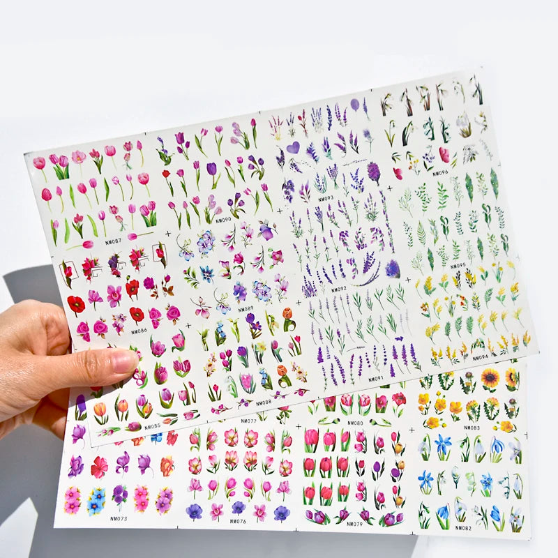 Watercolor Floral Nail Water Decals | Tulip Lavender Flower Slider Stickers