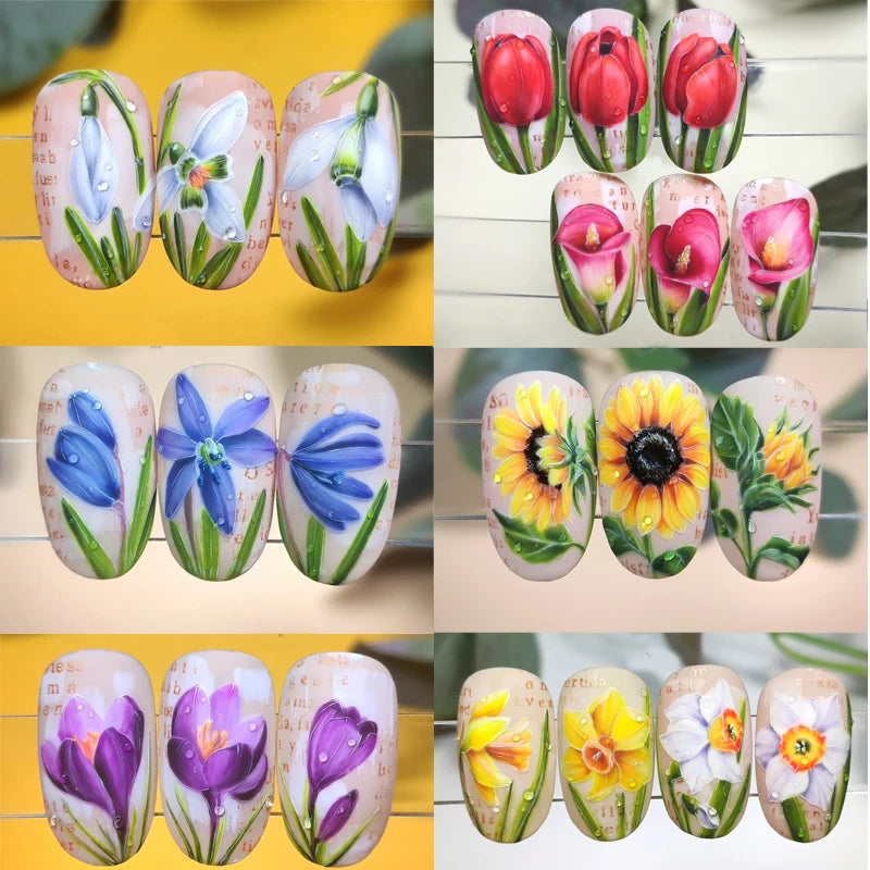 Watercolor Floral Nail Water Decals | Tulip Lavender Flower Slider Stickers