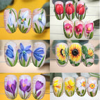 Watercolor Floral Nail Water Decals | Tulip Lavender Flower Slider Stickers
