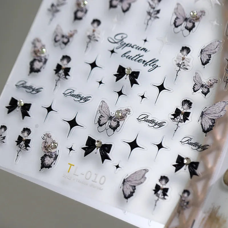 White Bow Floral Nail Art Stickers Adhesive Rose Flower Vines Sticker Decals TL001