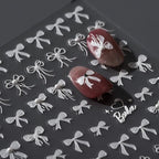White Bow Nail Art Stickers Bows With Pearl Adhesive Embossed Sticker Decals 