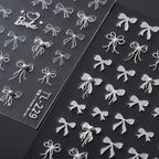White Bow Nail Art Stickers Bows With Pearl Adhesive Embossed Sticker Decals 