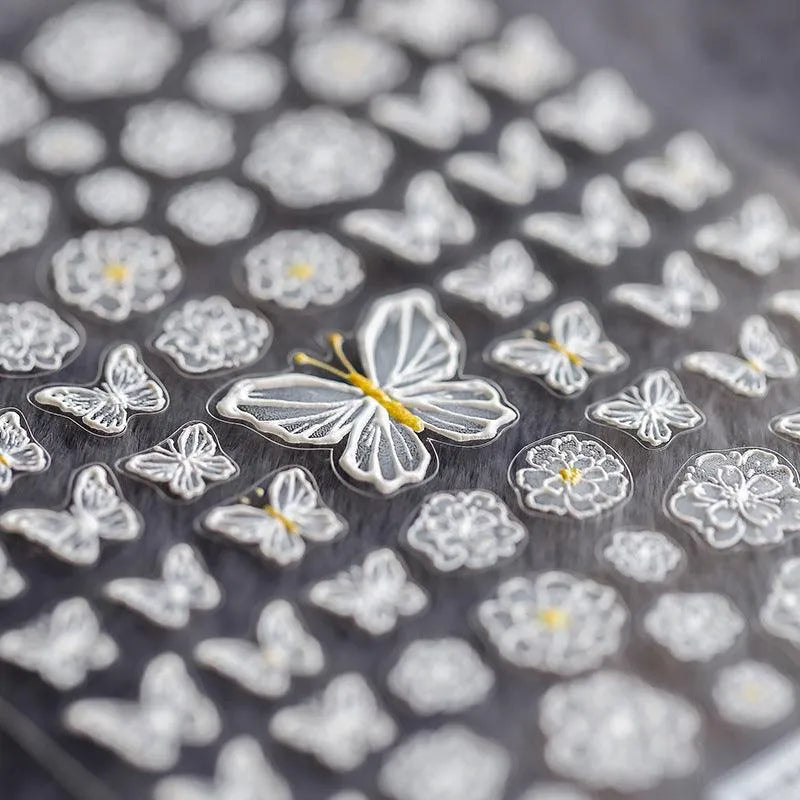 White Butterfly Flower Nail Art Stickers Adhesives Butterfly Sticker Decals TS412