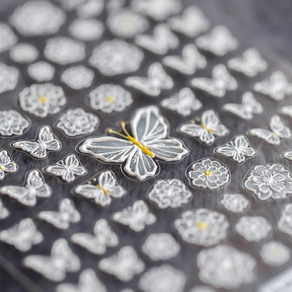 White Butterfly Flower Nail Art Stickers Adhesives Butterfly Sticker Decals TS412
