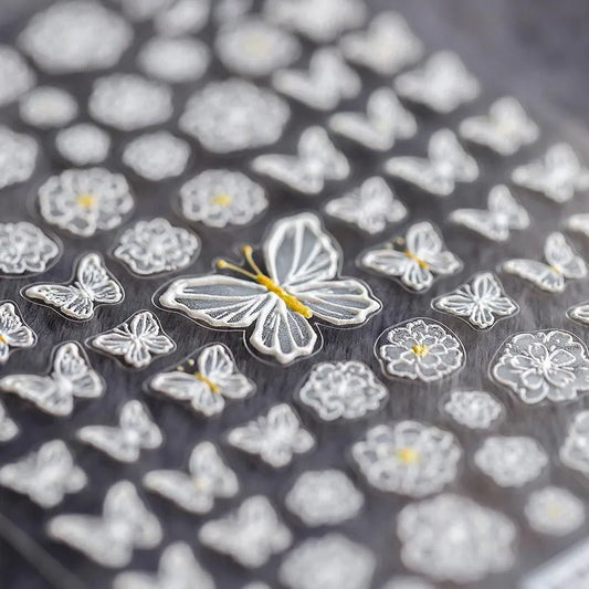 White Butterfly Flower Nail Art Stickers Adhesives Butterfly Sticker Decals TS412