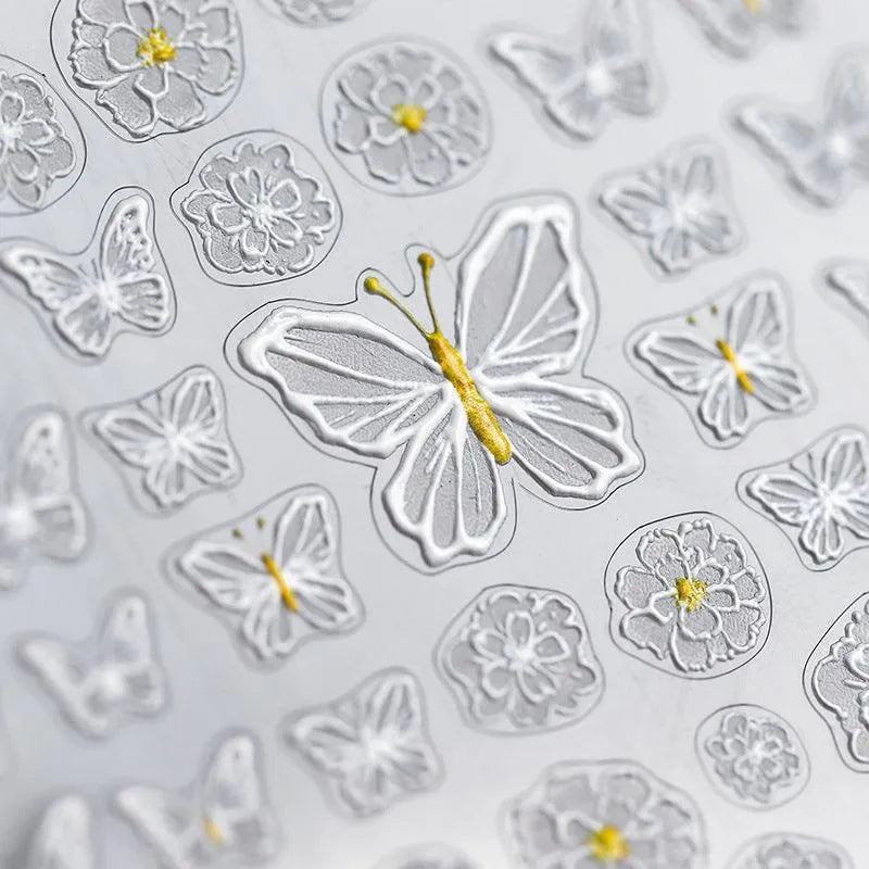 White Butterfly Flower Nail Art Stickers Adhesives Butterfly Sticker Decals TS412