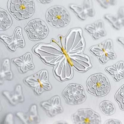 White Butterfly Flower Nail Art Stickers Adhesives Butterfly Sticker Decals TS412