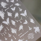 White Butterfly Flower Nail Stickers Floral Bead Chain Design 3D Adhesive Sticker Nail Decals TS3621