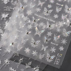 White Butterfly Nail Art Stickers Adhesive Embossed Sticker Decals TL126