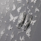 White Butterfly Nail Art Stickers Adhesive Slider 3D Butterfly with Beads Sticker Decals TL104