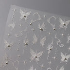 White Butterfly Nail Art Stickers Adhesive Slider 3D Butterfly with Beads Sticker Decals TL104