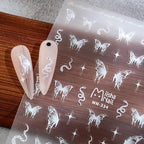 White Butterfly Nail Art Stickers Adhesive Slider Snake Sticker Decals MN333