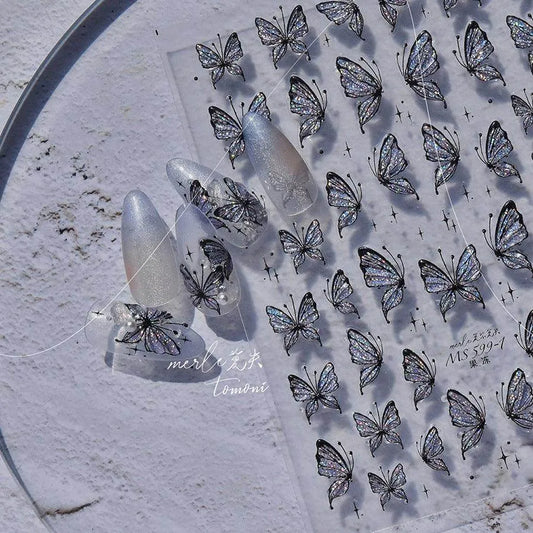 White Butterfly Nail Art Stickers Jelly Butterfly Wings Adhesive Embossed Sticker Decals MS599