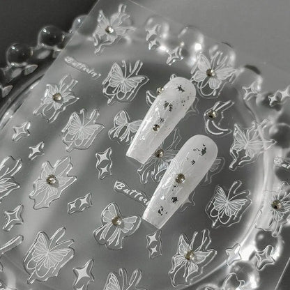White Butterfly Nail Art Stickers With Pearls Swan Adhesive Sticker Decals TL134
