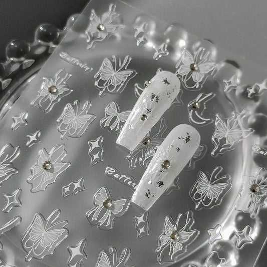 White Butterfly Nail Art Stickers With Pearls Swan Adhesive Sticker Decals TL134