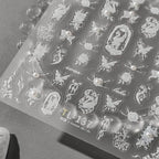 White Butterfly Nail Art Stickers With Pearls Swan Adhesive Sticker Decals TL134