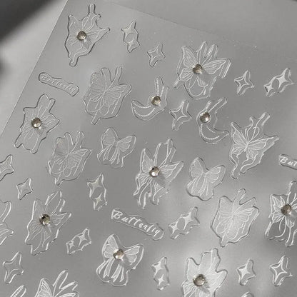 White Butterfly Nail Art Stickers With Pearls Swan Adhesive Sticker Decals TL134