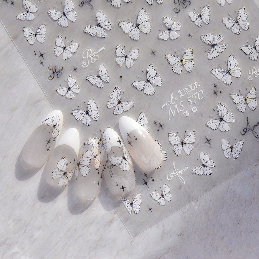White Butterfly Nail Sticker 3D Adhesive Decals