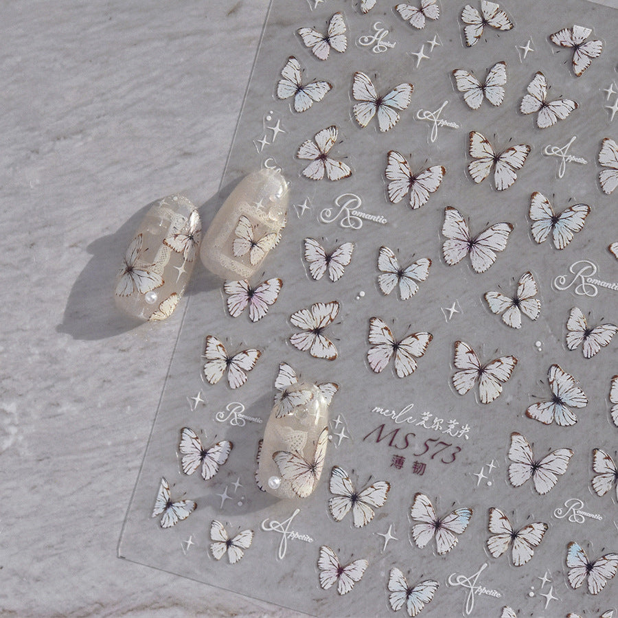 White Butterfly Nail Sticker 3D Adhesive Decals