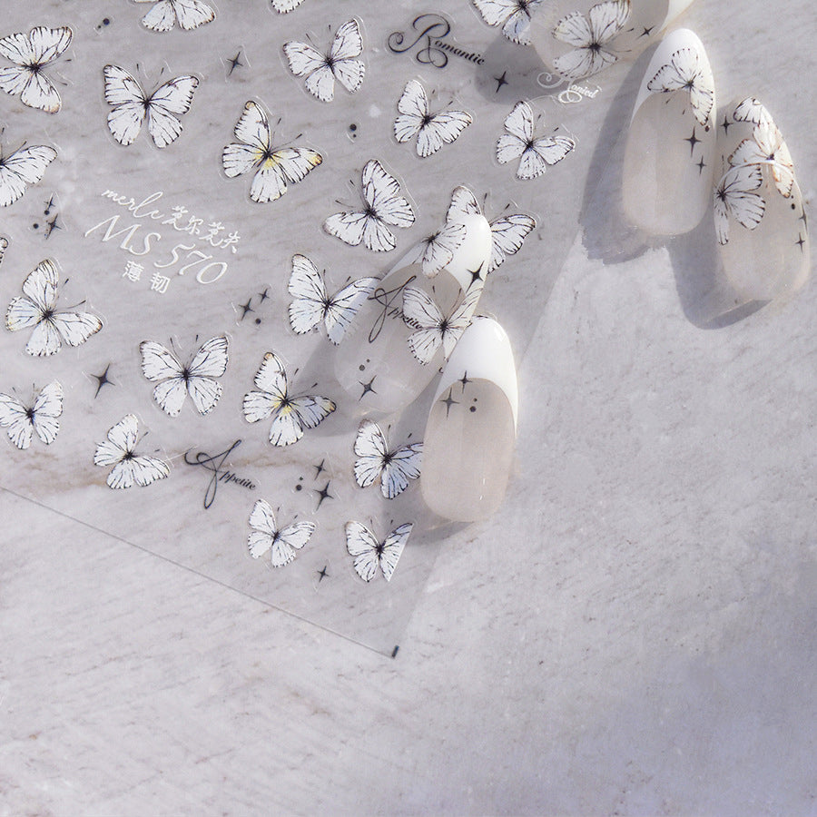 White Butterfly Nail Sticker 3D Adhesive Decals