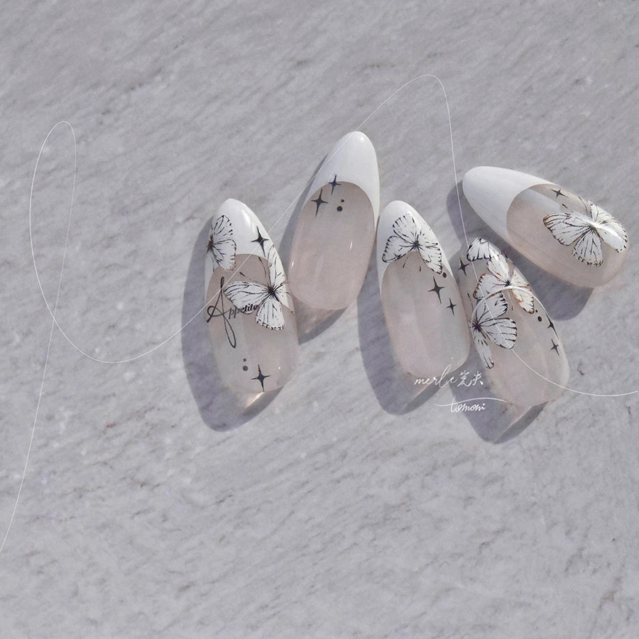 White Butterfly Nail Sticker 3D Adhesive Decals MS570